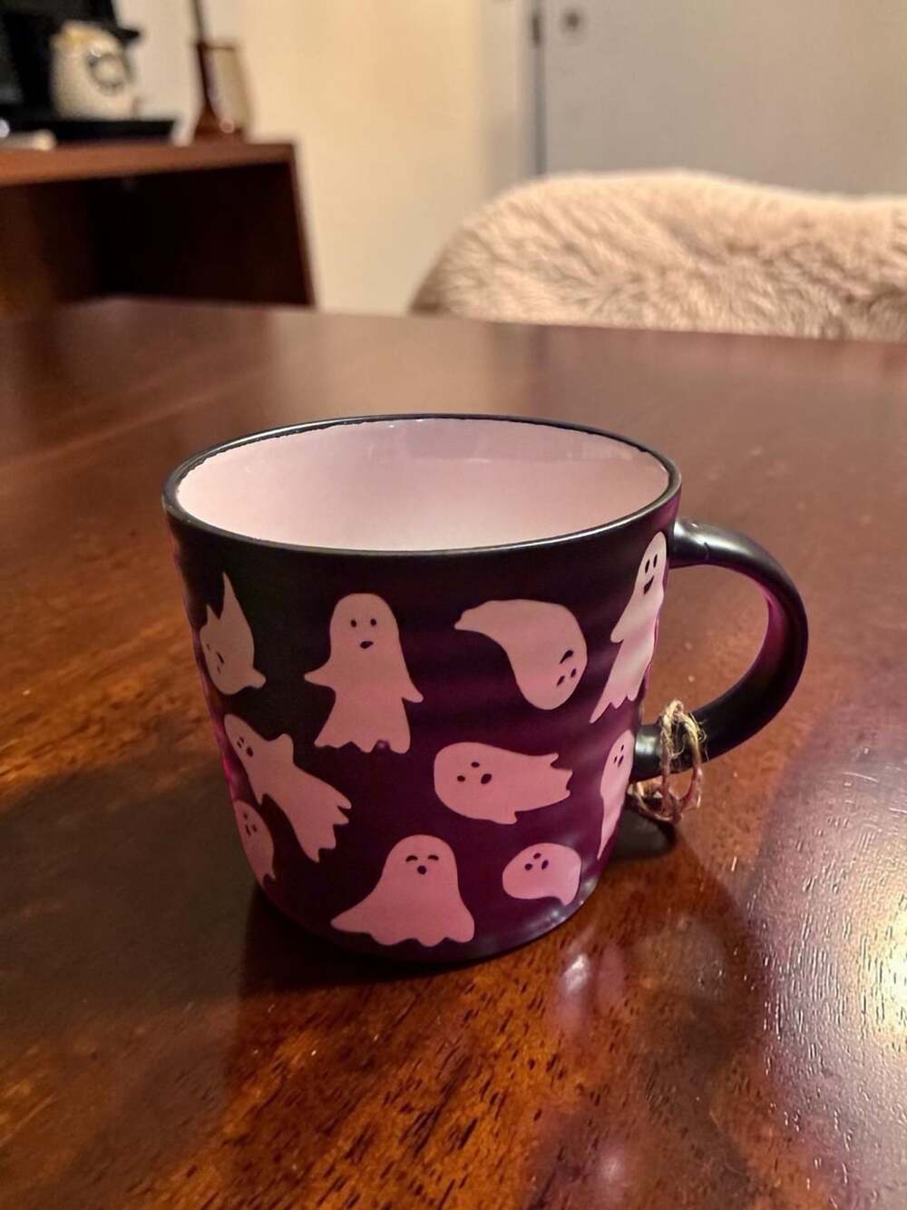 Ghost Mug Halloween Purple Black with Skull charm by Cobwebs and Cauldrons